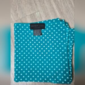 Derek Lam 100% Silk Square Scarf – Teal Blue Star Print – Made in Italy.